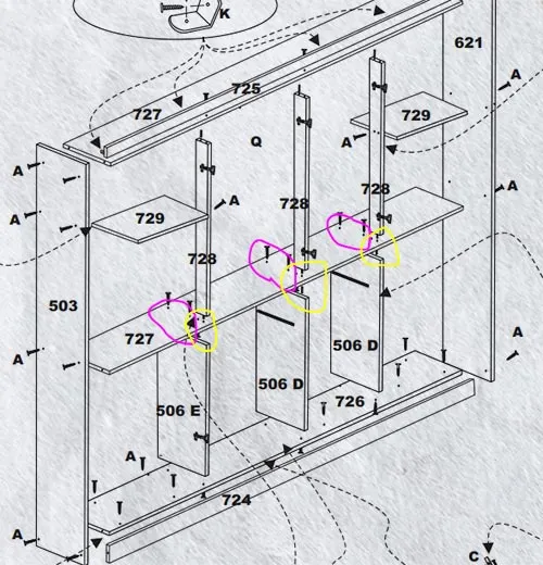 Las partes claves del armado en este mueble de ejemplo